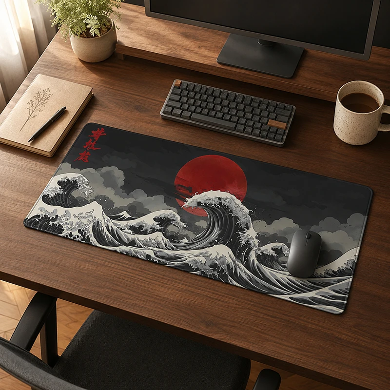 Mouse Pad Red Sun Great Wave Ukiyo-e Gaming printon demand Computer Home Custom Mousepad XXL Office Non-Slip Carpet Mice Pad