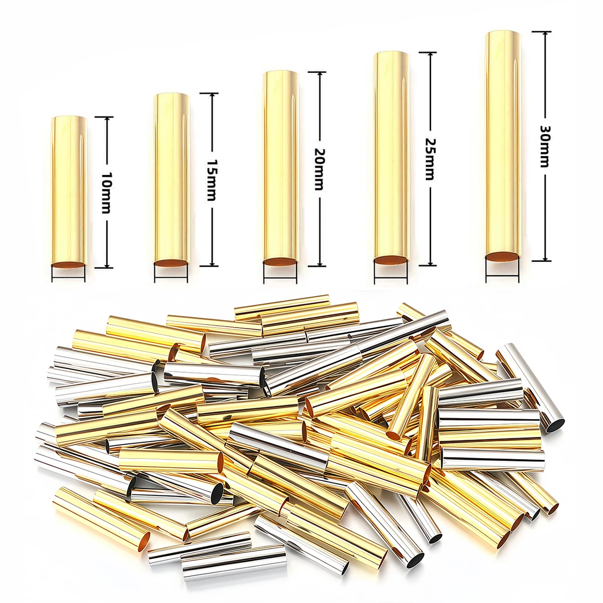 50/100PCS Copper Hollow Tube Spacer Beads Connectors Straight Bead for DIY Bracelet Necklace Jewelry Making Finding Accessories image 2