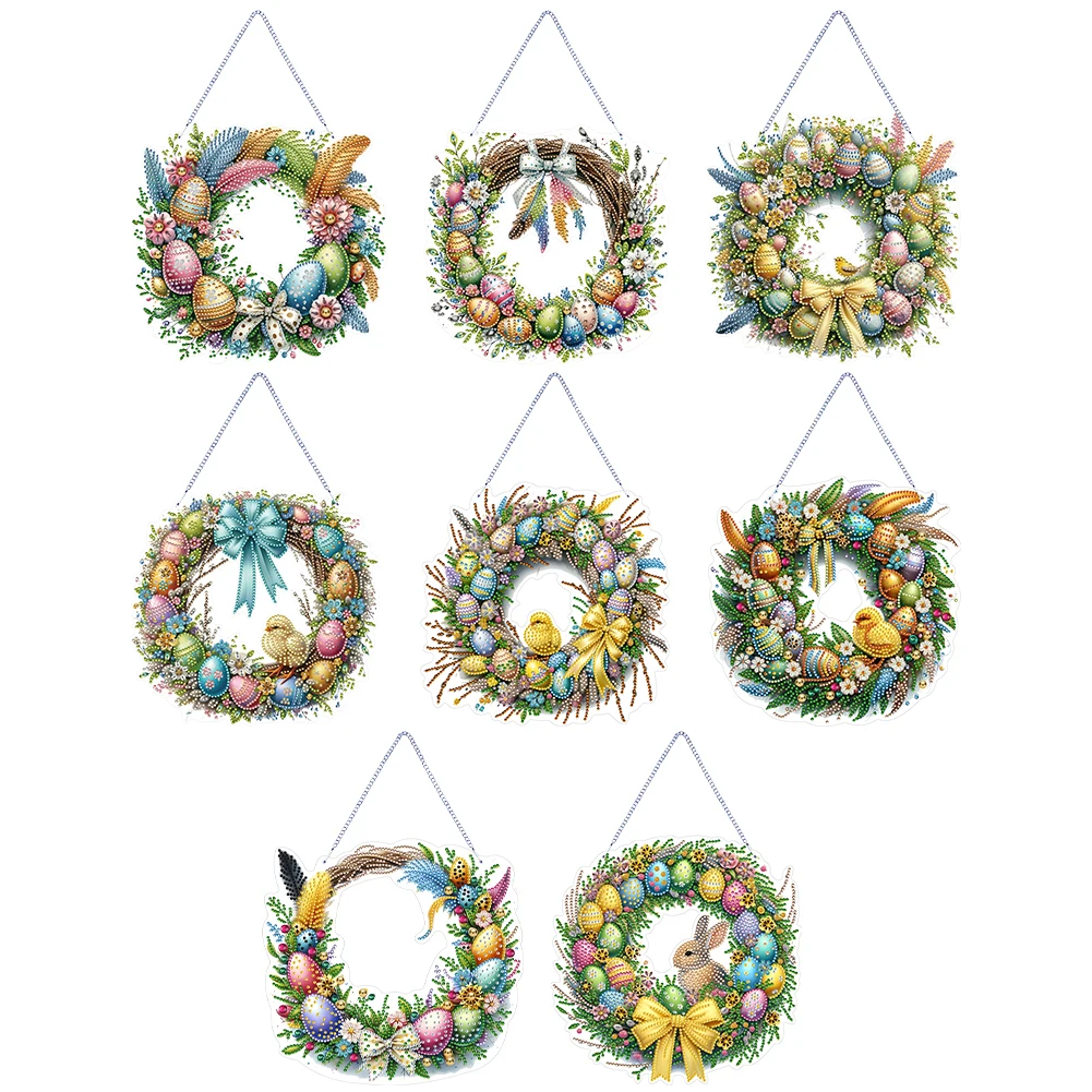 

Easter Wreath Theme 2D Flat DIY 5D DIY Diamond Painting Dots Pendant Single Sided Drill Diamond Art Pendant Wall Door Decoration