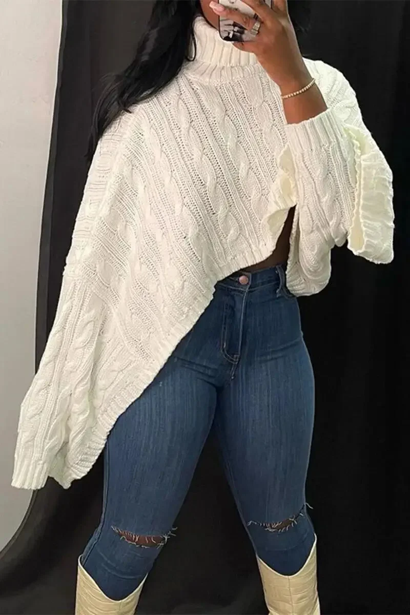 Sexy Short Sweaters 2023 Autumn Women Winter Turtleneck Sweater Pullover Knitwear Long Sleeve Cropped Jumper Cape Knitted Shawl