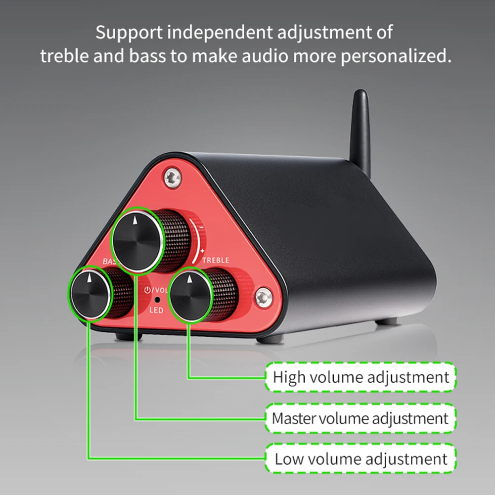 مضخم صوت صغير BT5.4/USB/AUX 3 طرق الكمبيوتر الصوت أمبير 50 واط + 50 واط HiFi 2.0 ستيريو مضخم رقمي للمنزل التلفزيون الهاتف استوديو