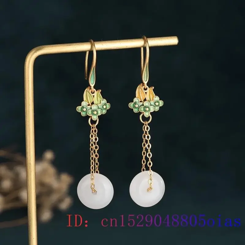 White Jade Doughnut Earrings Zircon Fashion Jewelry Gemstone 925 Silver Chalcedony Women Crystal Agate Natural Amulet Charm