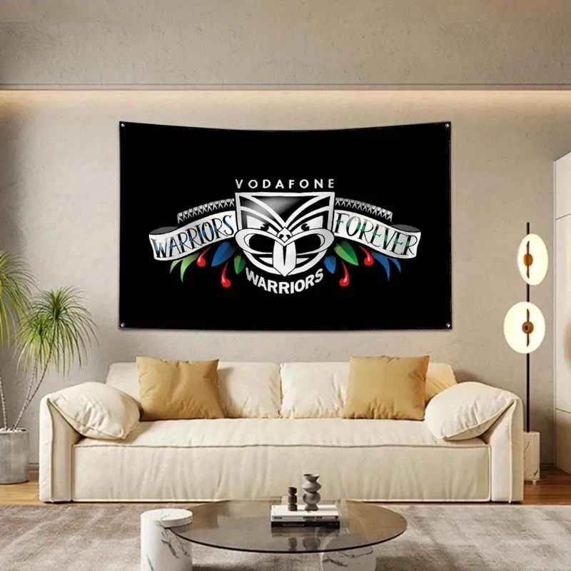 VIKAMA Tapiz con la bandera de los Warriors de Nueva Zelanda, pancarta de rugby de Auckland NRL, decoración para patio exterior, decoración para la cueva del hombre, tela para colgar en la pared, deporte