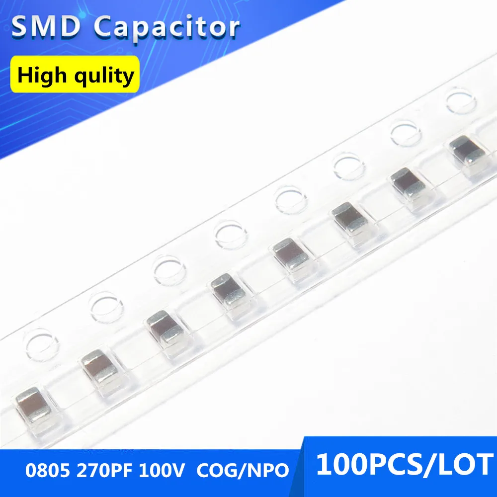 100pcs SMD Thick Film Chip Multilayer Ceramic Capacitor 0805 270PF 100V COG/NPO 5%