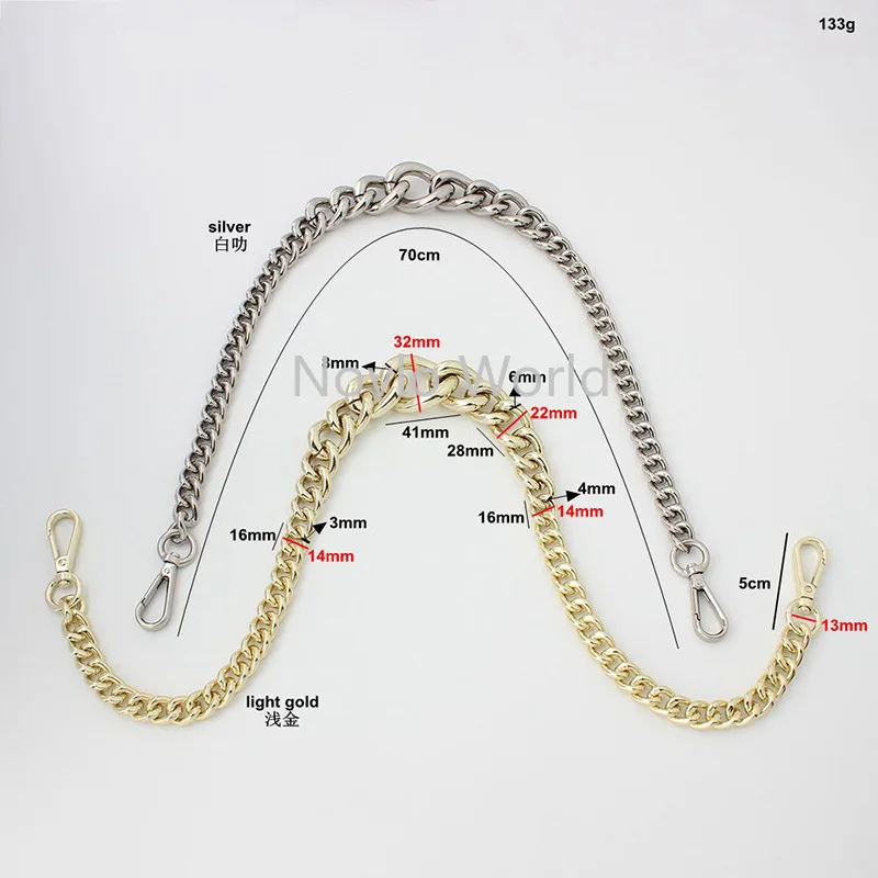 30-130cm On sale Light Weight Silver Alumium Metal Bag Chain Ladies New Handbag Shoulder Light Gold Chain Strapping