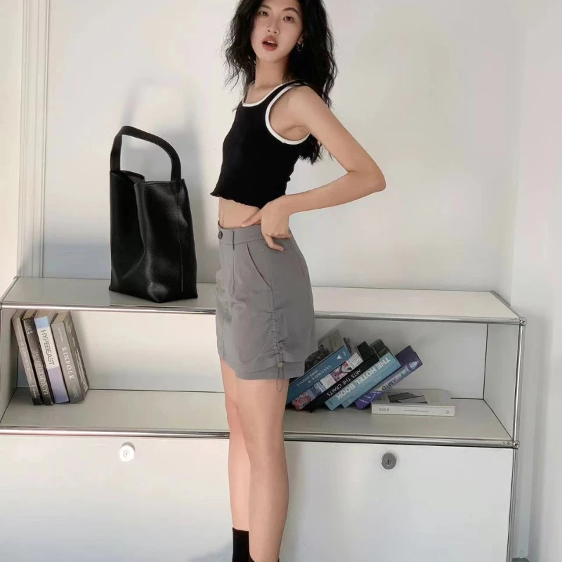 Mini Skirts Women Solid Simple Summer All-match High Waist A-line Leisure Quick Dry Tender Stylish Faldas Buttons Temperament