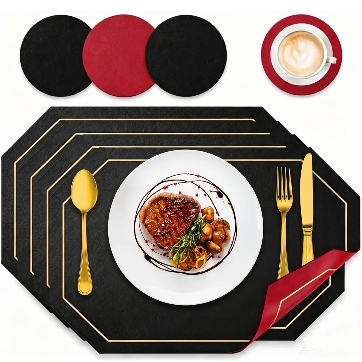 E2 Reversible Placemats Set of 8 Faux Leather Washable Table Mat Coaster Wipeable Place Mat Dining Table Wedding Coffee Shop Mat