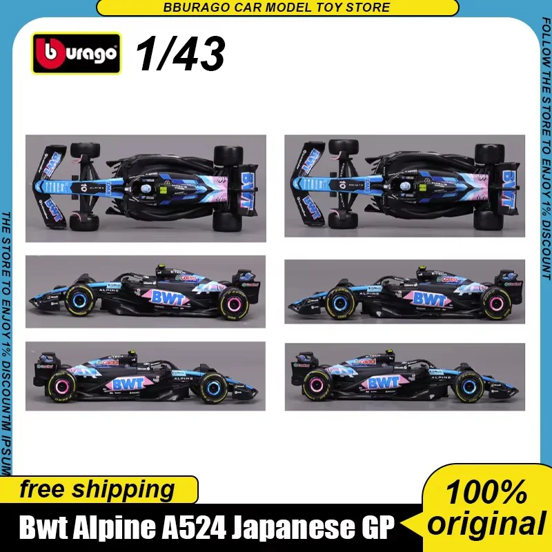 New In Stock 2024 Bburago 1:43 F1 Bwt Alpine A524 Japanese Gp Alloy Miniature Diecast Model #10 #31 F1 Car Model Custom Toy Gift