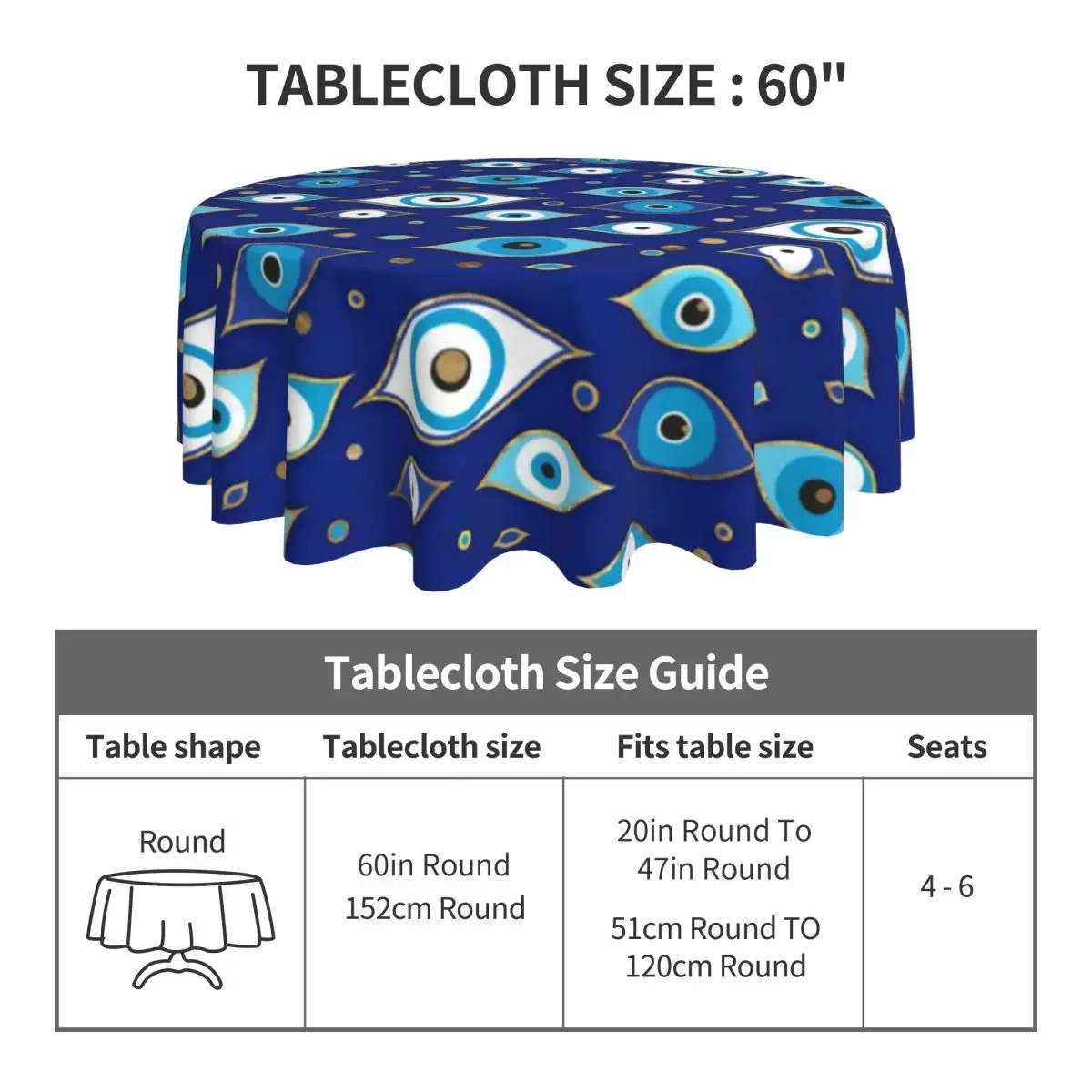 Blue Evil Eye Tablecloth Greek Mati Mataki Outdoor Round Table Cover Fashion Design Table Cloth For Living Room Dining