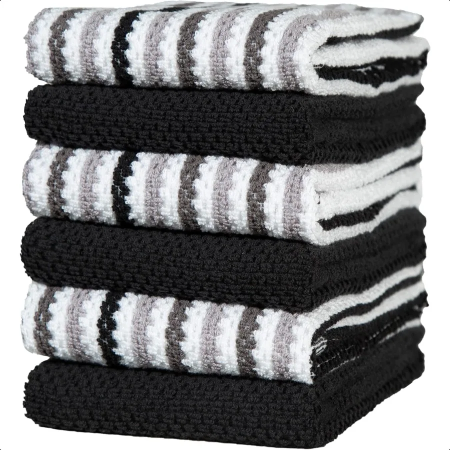 

Premium Kitchen Towels 16x 26 6 Pack Large Cotton Kitchen Hand Towels Popcorn Striped Design Dish Towels 430 GSM Highly Absorbe