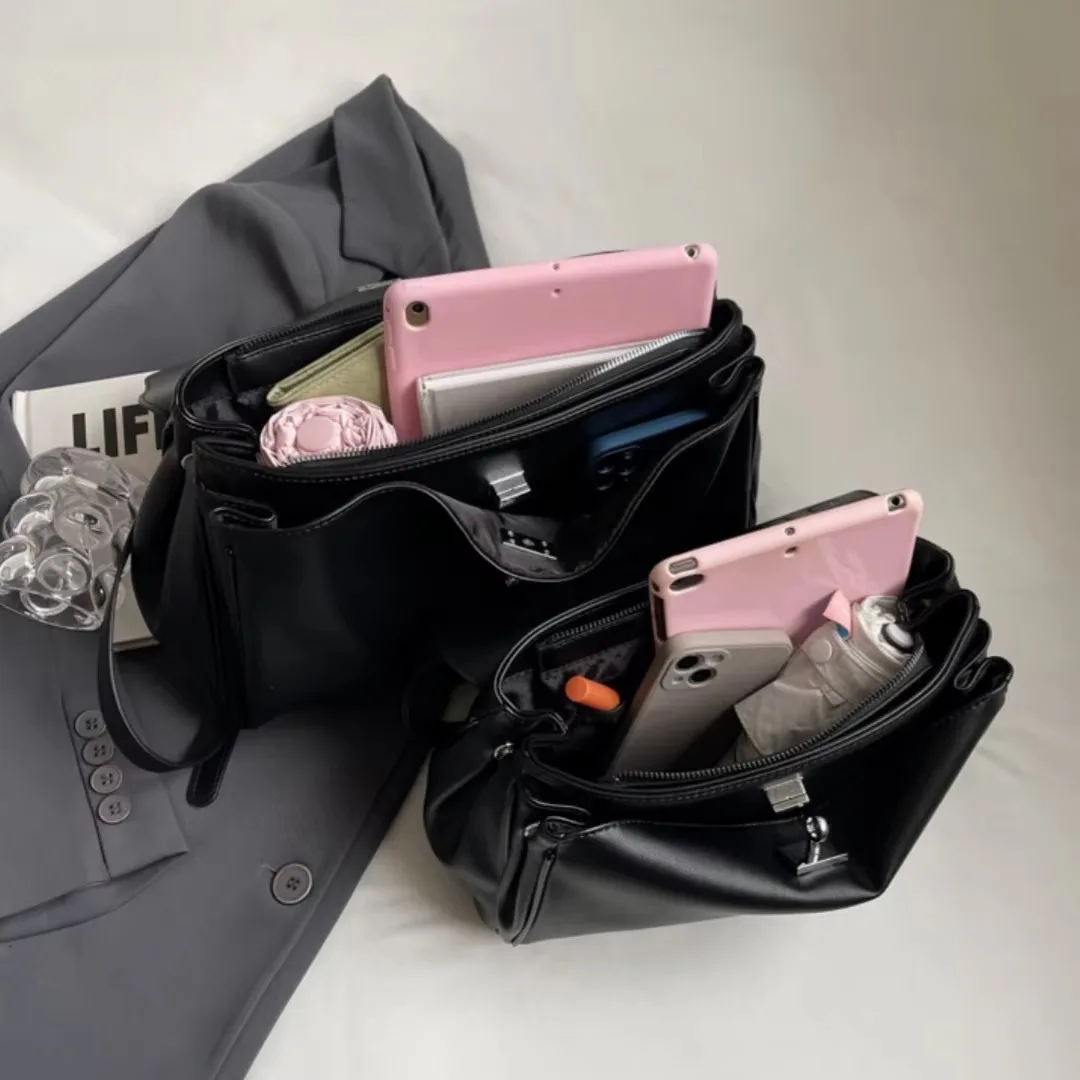 New Stylish Large-capacity Platinum Bag Women's Casual Versatile Commuting Crossbody Bag Modern Neutral Business Handbag