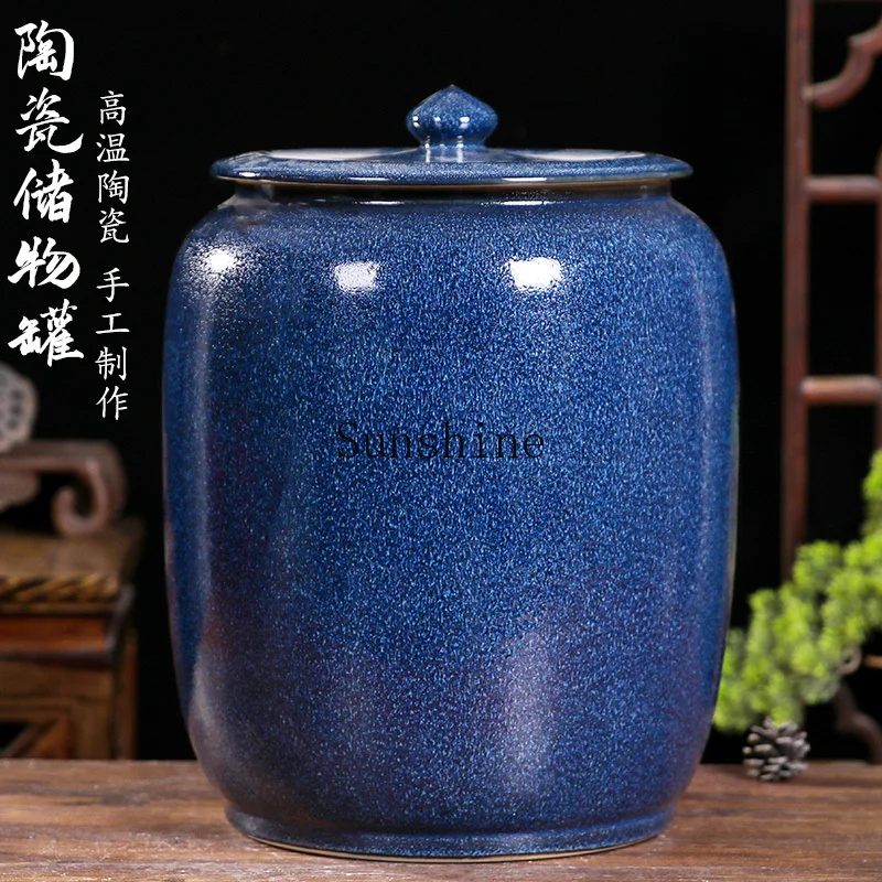 Ceramic with lid Household 15kg barrel storage tank Moisture-proof insect-sealed old-fashioned rice storage box