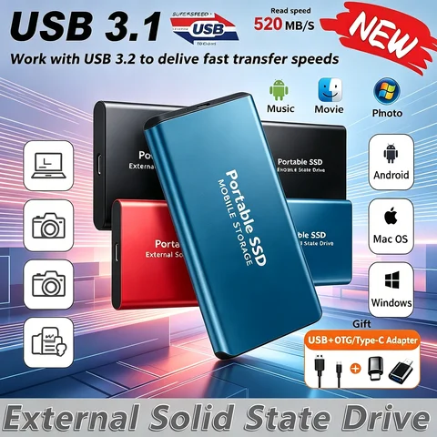Large Capacity Solid State Drive USB 3.2 External Hard Drives Mini Size Hard Disk Reliable Device For Home&Office