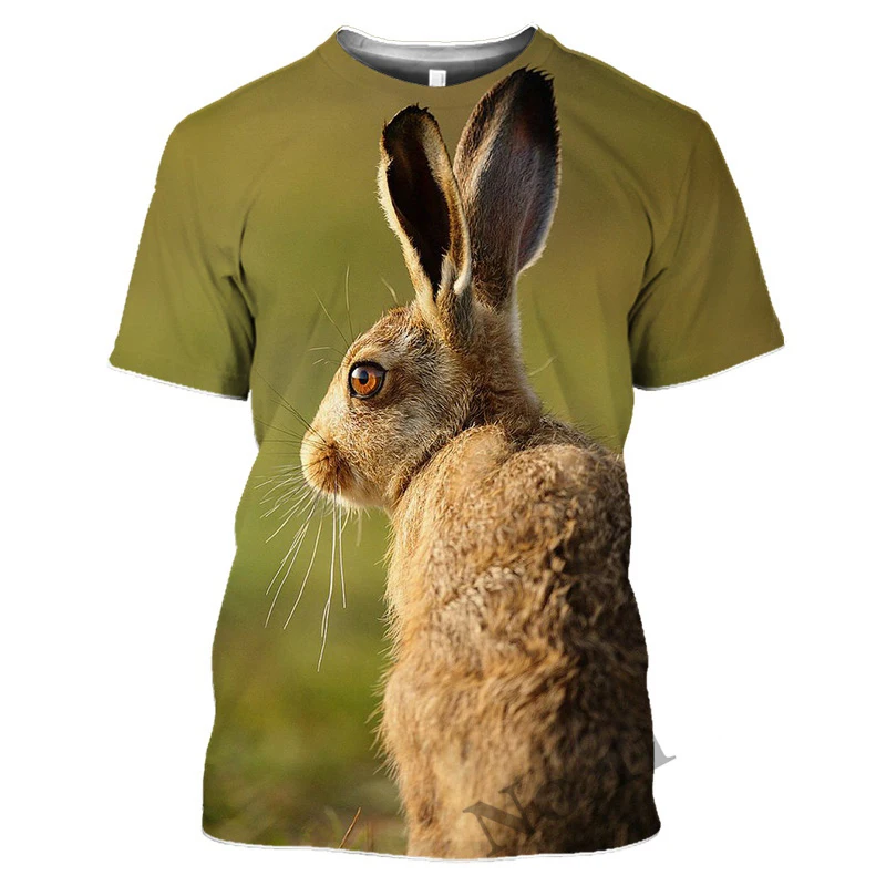 Summer Hot Sale New Harajuku Men\'s T-Shirt Hunting Cute Rabbit Print Short Sleeve Vintage Crew Clothing Tops