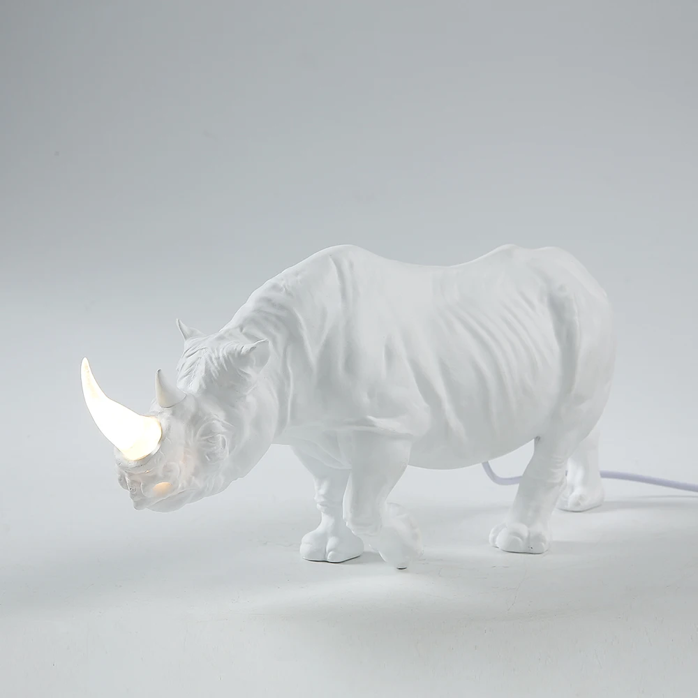 Rhinoceros Lamps Table Resin Statue Rhino emitting Decor Figurine for Office Bedside Night Light Home Decoration Holiday Gift