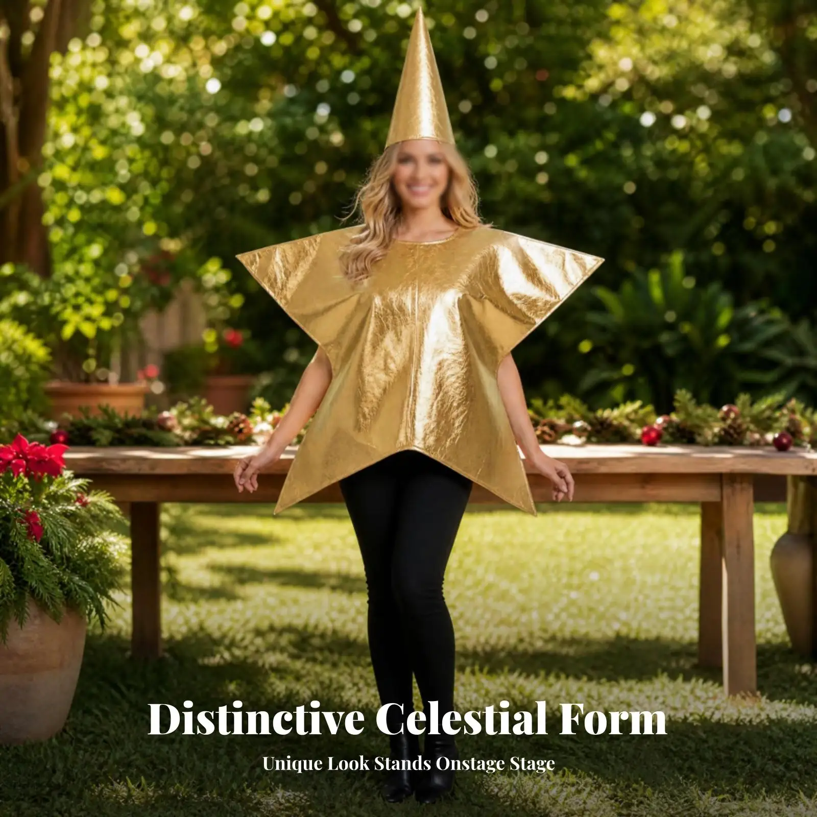 Picture 4: Adult Star Costume with Cone Hat Loose Poncho Shape for Christmas Performance and Family Game Activities