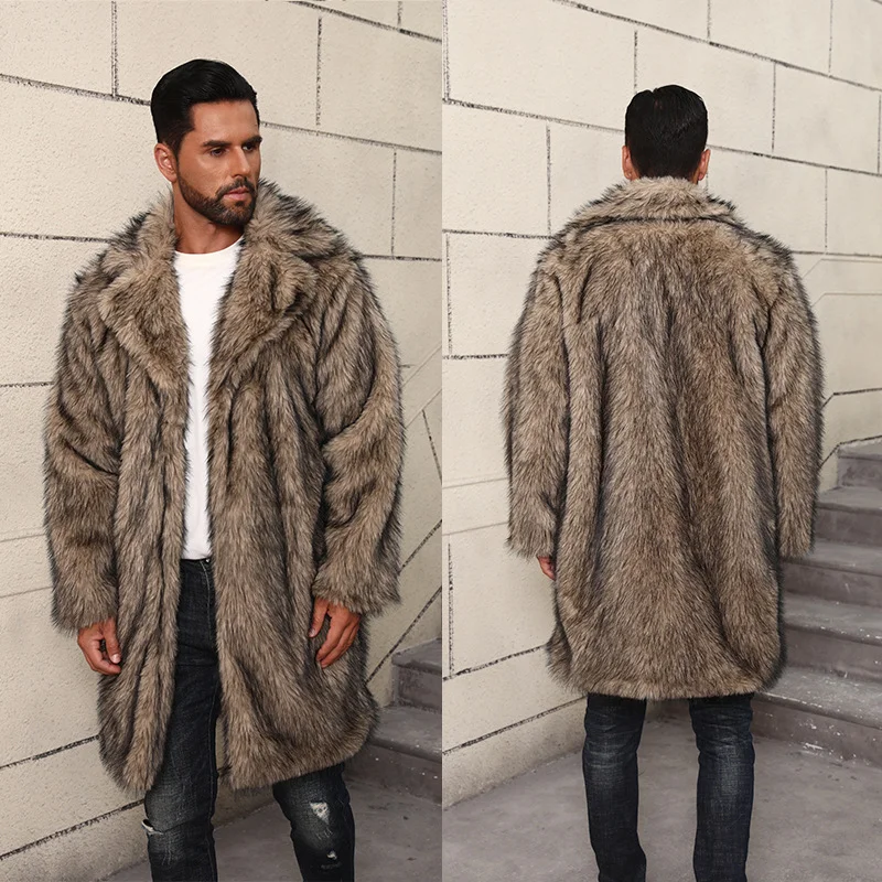

25ss New Faux Fur Thick Warm Coat for Men Mid To Long British Suit Collar Warm Faux Fur Jacket