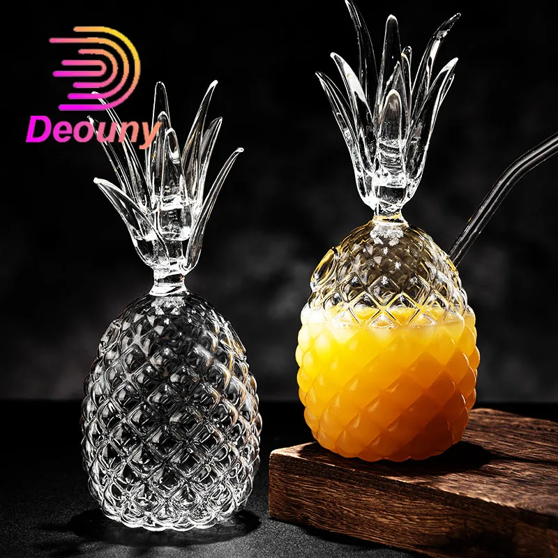 DEOUNY Creative Pineapple Cocktail Class Embossed Cup Juice Beverage Wine Glass Cocktail Glassware Cocktail Accessories