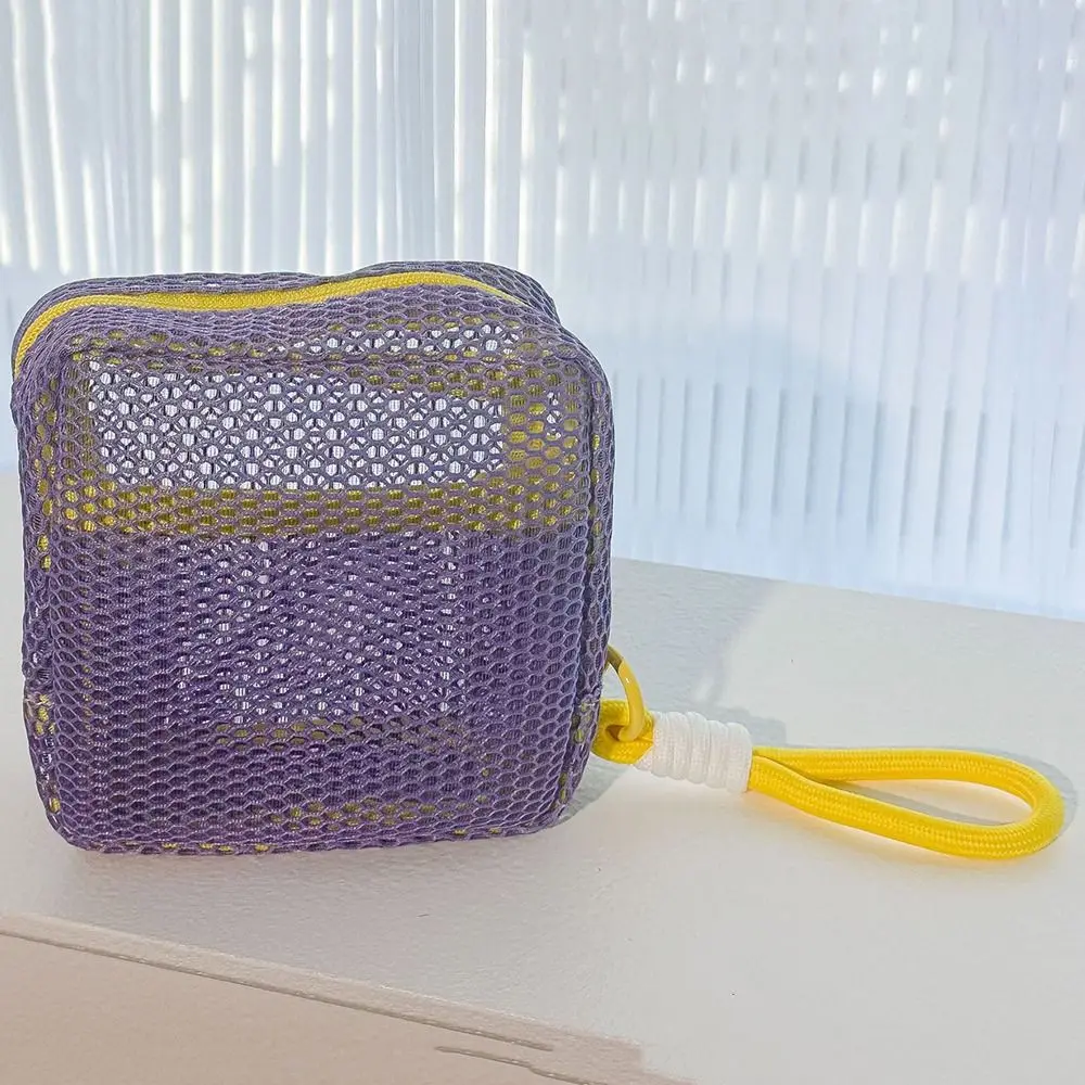 Durable Handle Mesh Zipper Bags Lightweight Washable Square Toiletry Bag Wear-proof Space Saving Coin Purse Lipstick