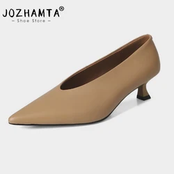 JOZHAMTA taglia 34-40 décolleté Vintage per donna tacchi alti in vera pelle scarpe primaverili 2025 Ins Fashion Pointy Toe Office Daily Dressy