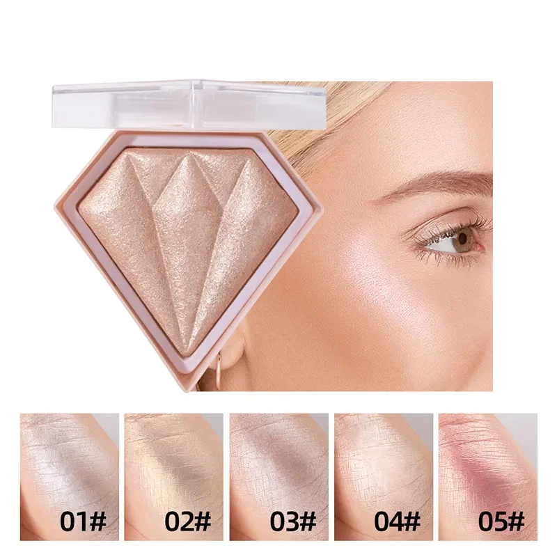 5 Colour Makeup Highlighter Powder Palette For Face And Body Diamond-Shaped 3D Curved Shimmer Bronzer Glow Palette Cosmetics