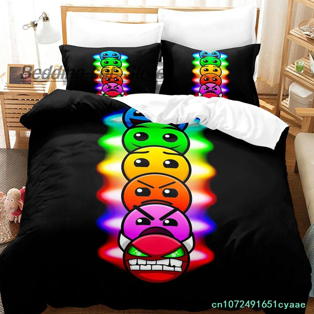 Hip Hop Angry Geometry Dash Bedding Set Single Twin Full Queen King Size Bed Set Game Bedroom Duvetcover Sets Anime Bed