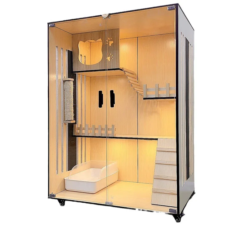 Cat villa household solid wood large space waterproof number luxury cage cattery indoor cat kennel cabinet double-layere