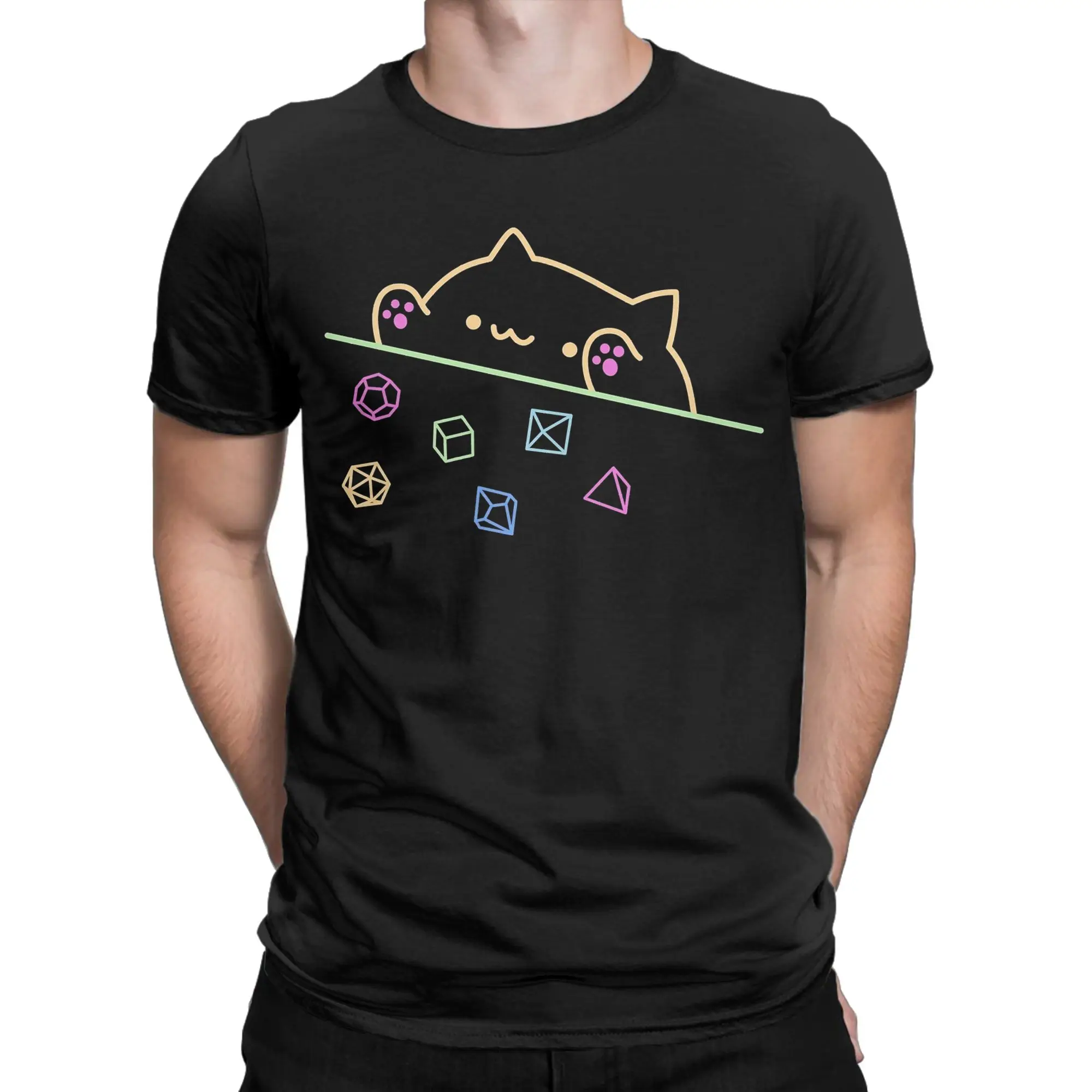 Neon DnD Cat Dungeon and Dragon Meowster T-Shirt for Men  Fun 100% Cotton Tee Shirt Short Sleeve T Shirts Summer Clothes