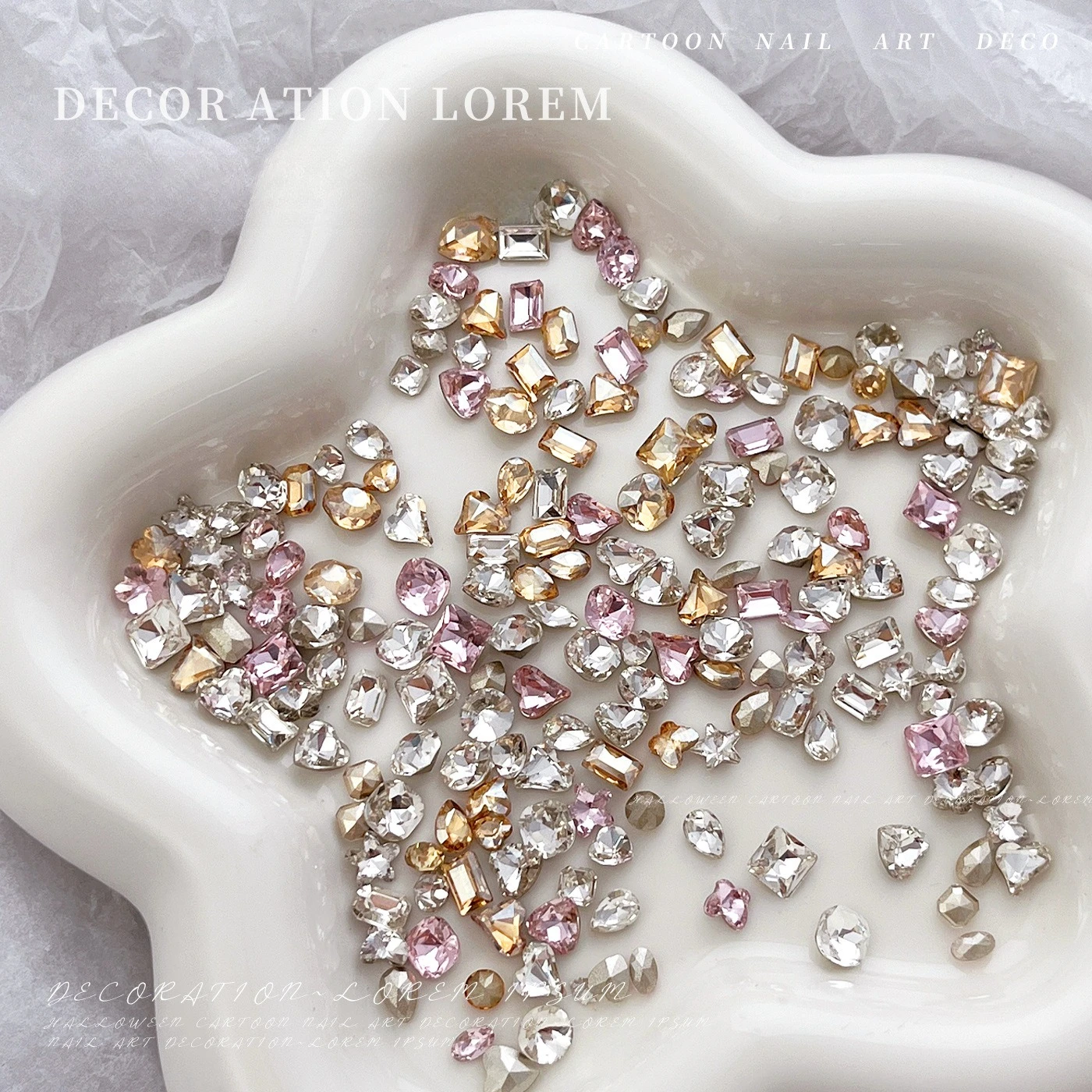 Mélange à fond pointu éblouissant blanc rose Champagne coeur goutte d'eau étoile fleur strass Nail Art bricolage accessoires décorations
