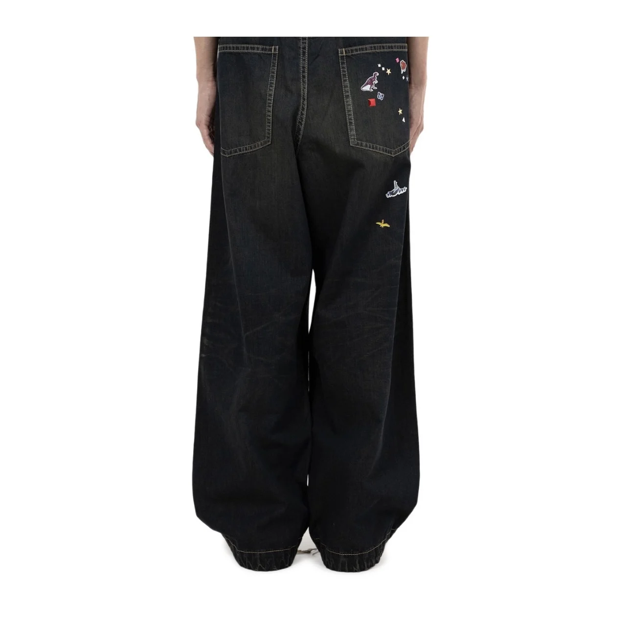 25SS Japanese-Style Washed and Aged Fun Printed Denim Wide-Leg Pants Ropa Hombre