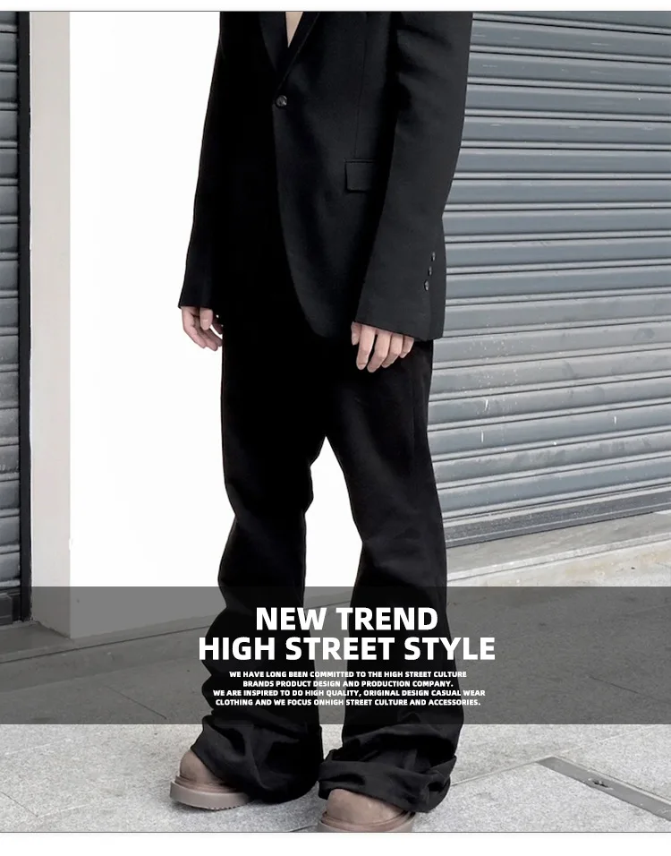 MIJKO Ribbons Slightly Stretch Baggy Flared Jeans for Men High Street Black Col… - Image 5