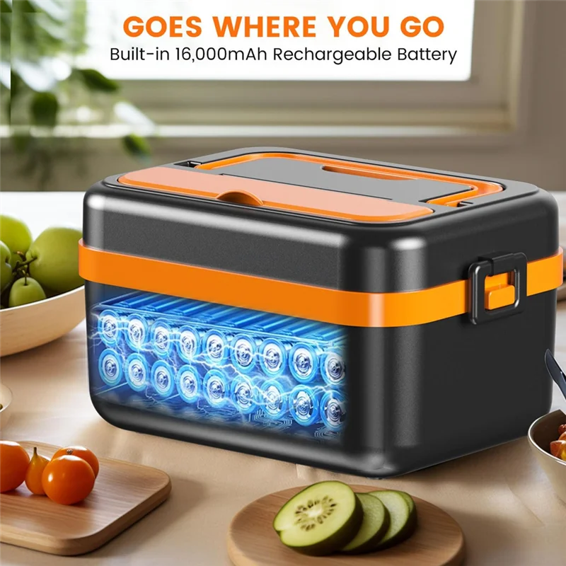 

BAAO-Cordless Electric Lunch Box,Rechargeable Self-Heating Food Warmer 16000Mah Battery,For Work/Travel Car/Office Us Plug