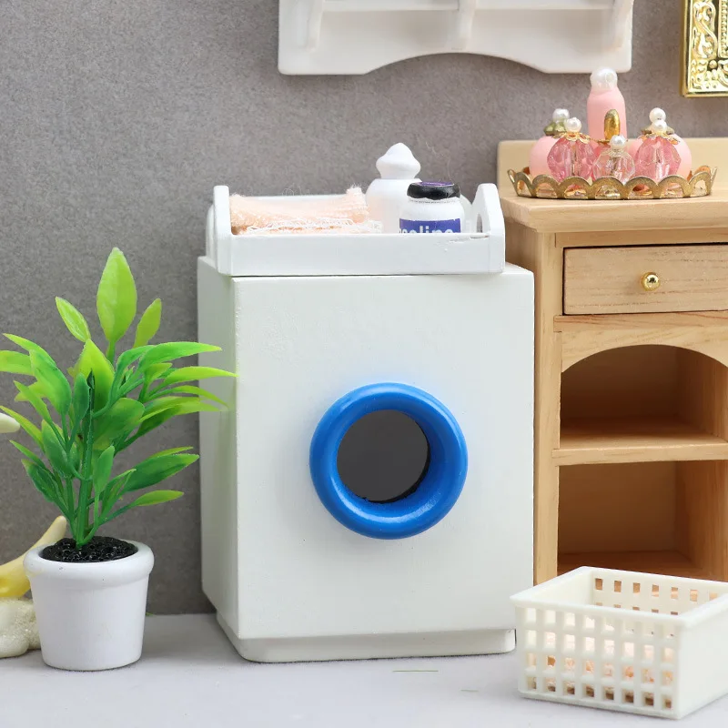 1:12 Dollhouse Miniature Furniture Simulation Model Wooden European-style White Old-fashioned Drum Washing Machine Playhouse Toy
