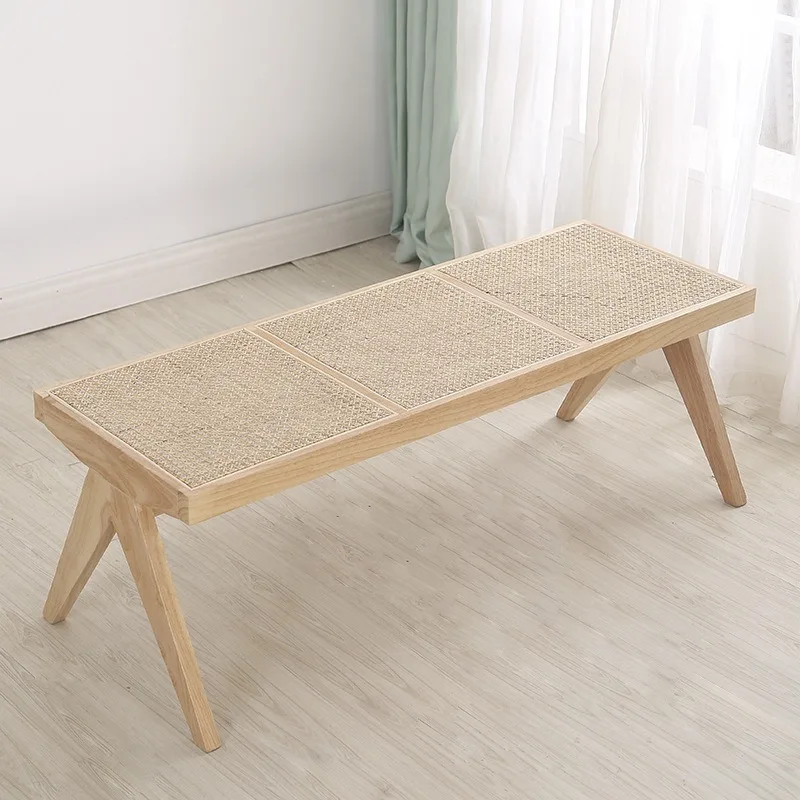 Long stool household shoe changing stool, Nordic bedroom bedside stool, rectangular cross-border rattan dining chair