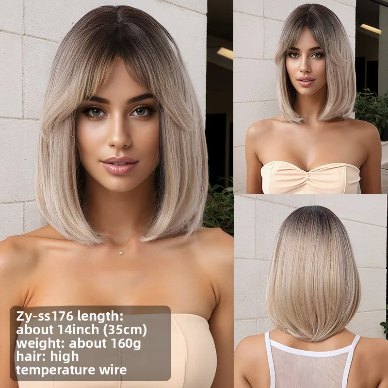 

Парик с короткими волосами и внутренней пряжкой Бобо, окрашенный сверху, парик из высокотемпературного шелка длиной 35 см