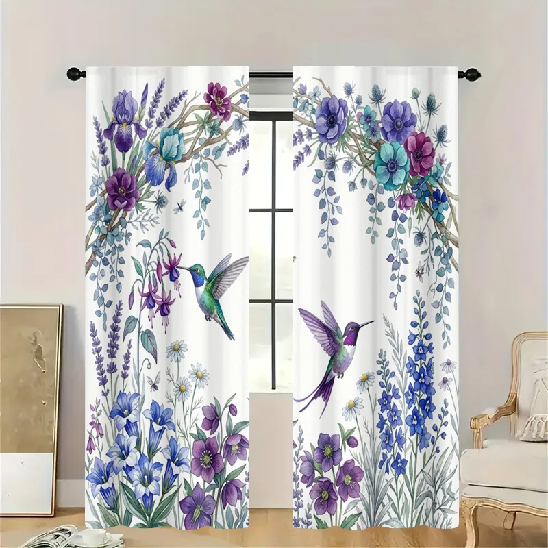 Decorative Floral Wisteria Hummingbird Print Sheer Shower Curtain Light Filtering Bathroom Window Home Decor Spring Summer Garde