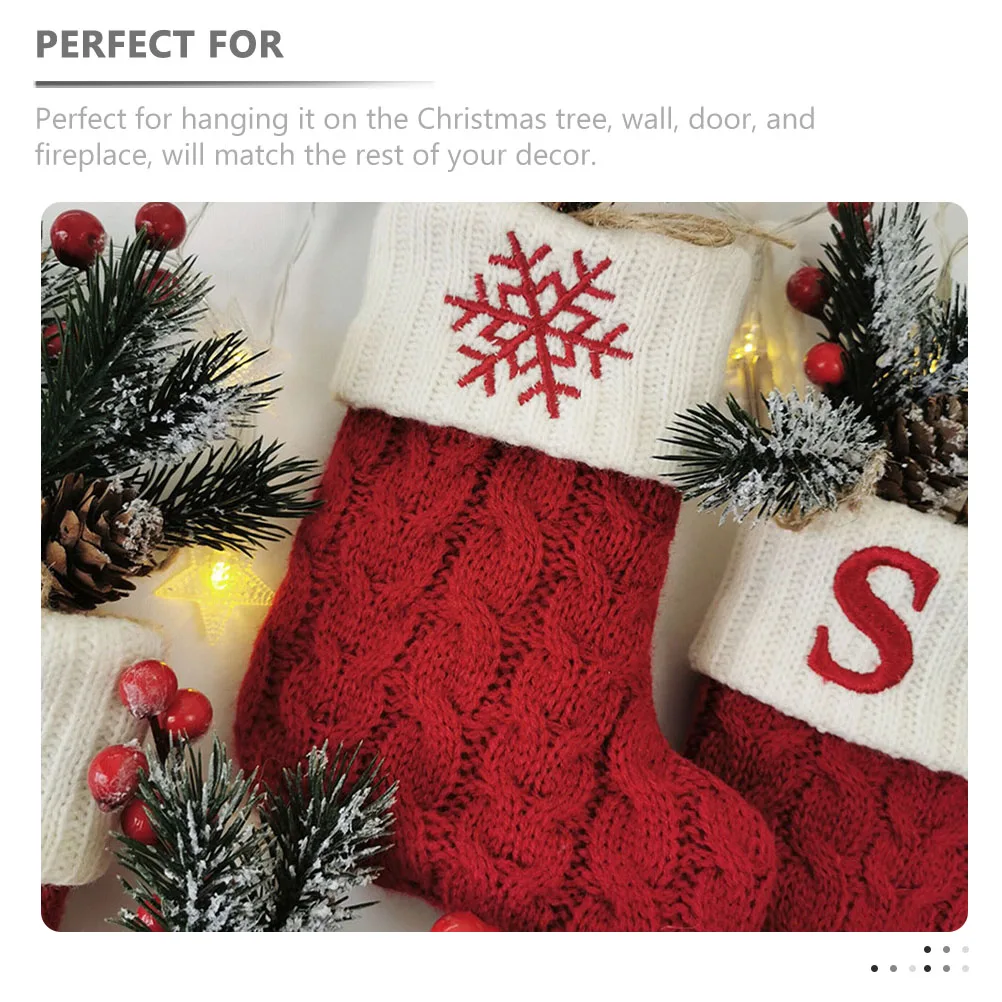 

Traditional Xmas Stocking Decor 3 Piece Lovely Pattern Hanging Ornament for Christmas Tree Door Wall Stair Railing Treat Pouch