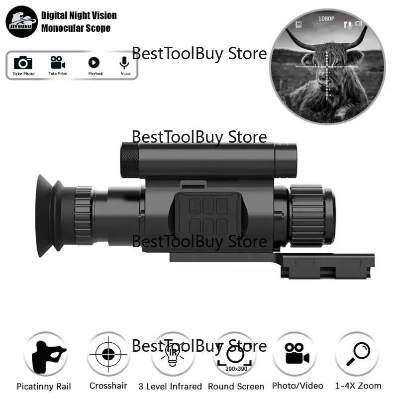 Night Vision Hunting Scope Goggles Monocular 200-400M Camera Support Photo & Video,50mm Lens,940nm IR,Metal Body