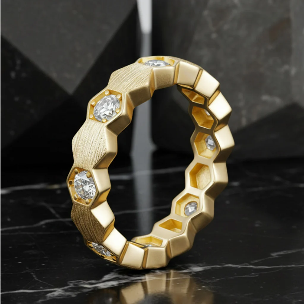 New S925 Pure Silver, Light Luxury Niche Inlaid With Moissanite Brushed Honeycomb Engagement Ring Valentine's Day Gift