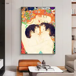 Gustav Klimt-pintura en lienzo de arte famoso, carteles e impresiones de madre y dos gemelos y bebé, figura abstracta, imagen artística de pared, decoración del hogar