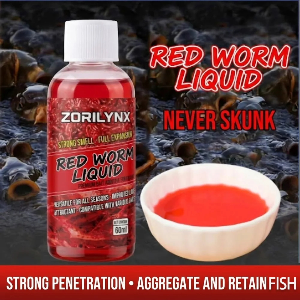60ml Liquid Blood Worm Flavor Bait Additive Concentrated Red Worm Attractor Bass Cod Carp Catfish Fishing Lures Accessories
