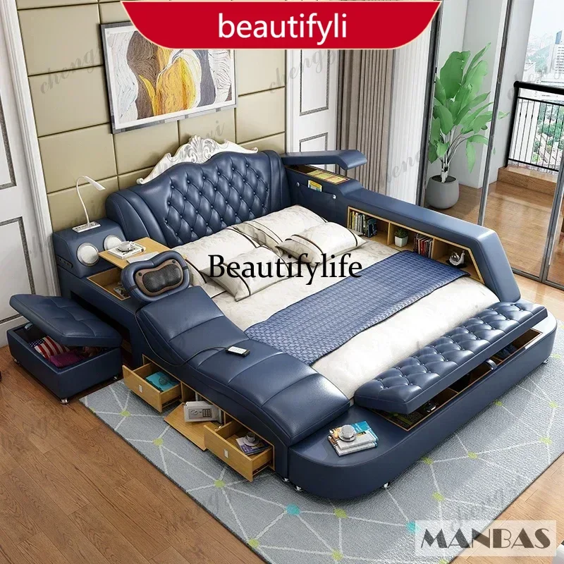 M45 Ultimate Bed Frame Tech Smart Multifunctional Bed with Genuine Leather, Massage, USB, Bluetooth Speaker, Tatami & Safe