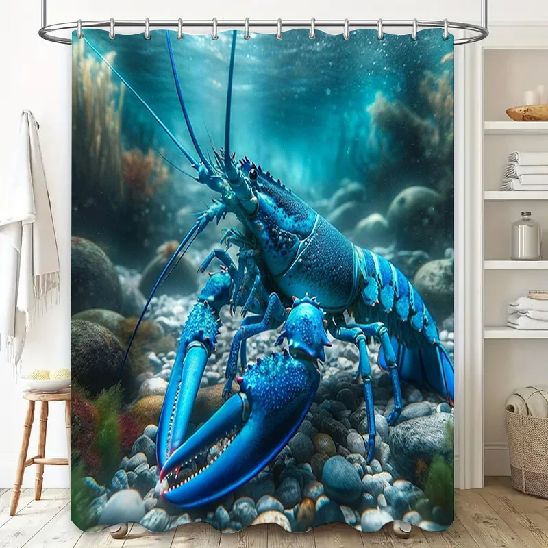 Underwater World Blue Lobster Shower Curtain Waterproof Fabric Printing for Bathrooms Decor