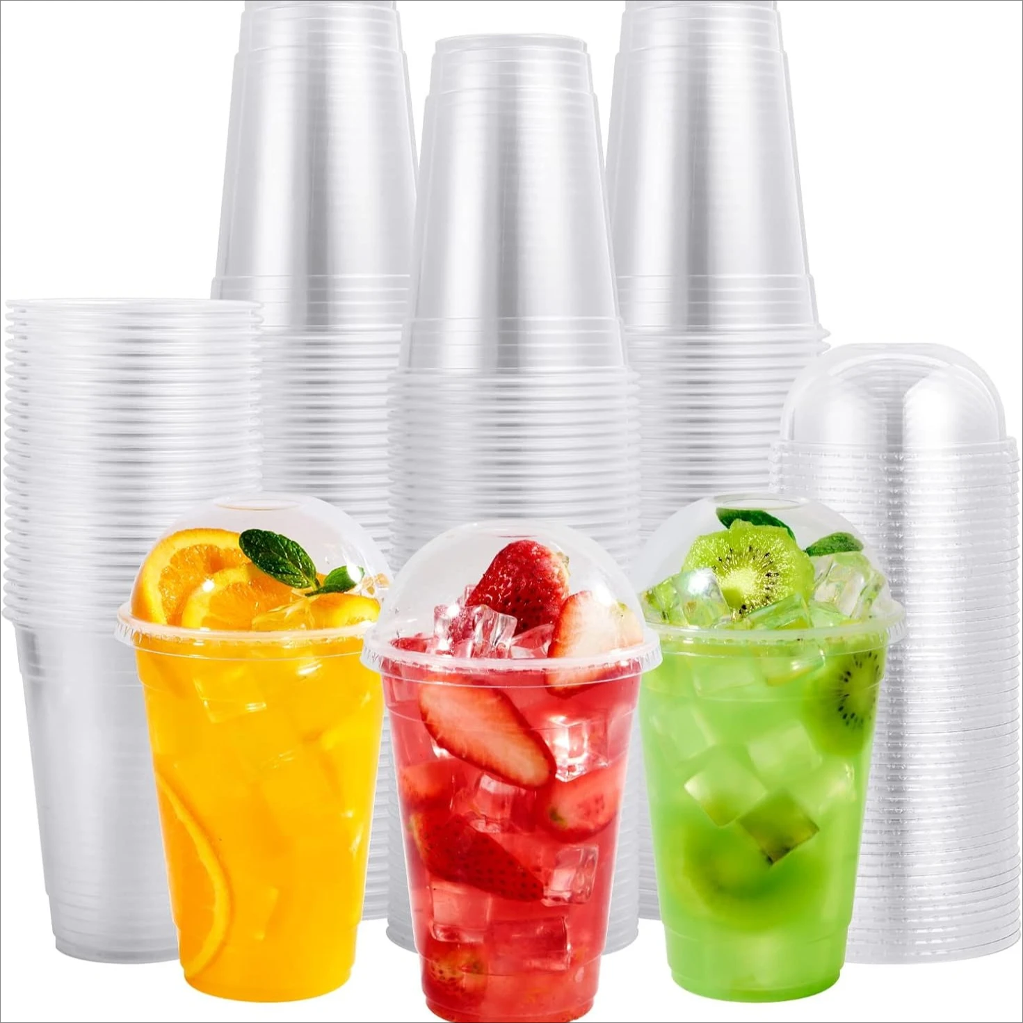 Vasos desechables de plástico transparente con tapas para café helado, leche, té, jugo, helado, postre, fiesta, cafetería, bebidas frías, 10-100 Uds.