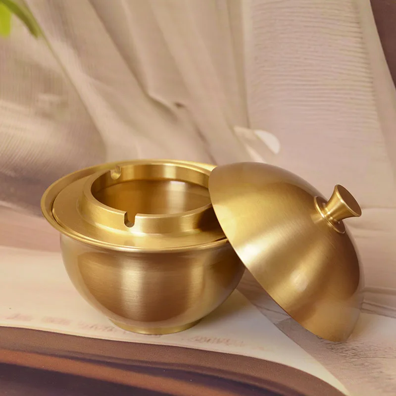 All-brass multifunctional three-piece lid bowl, anti-splash ashtray, copper ornament
