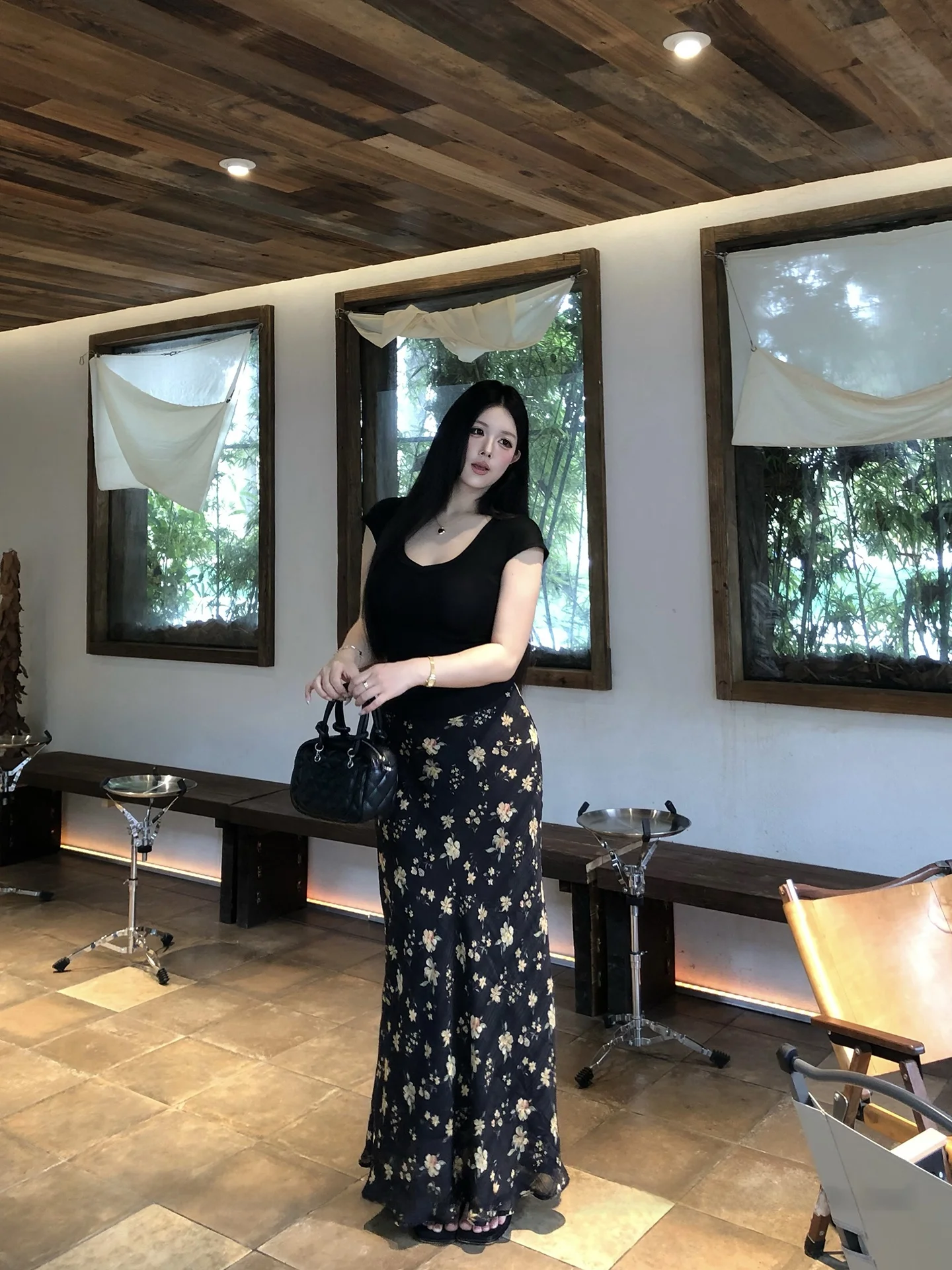 

Весенне-летняя черная юбка-миди Qiuju с дизайном «рыбий хвост» для женщин, из полиэфирного волокна, неэластичная, H-образного силуэта