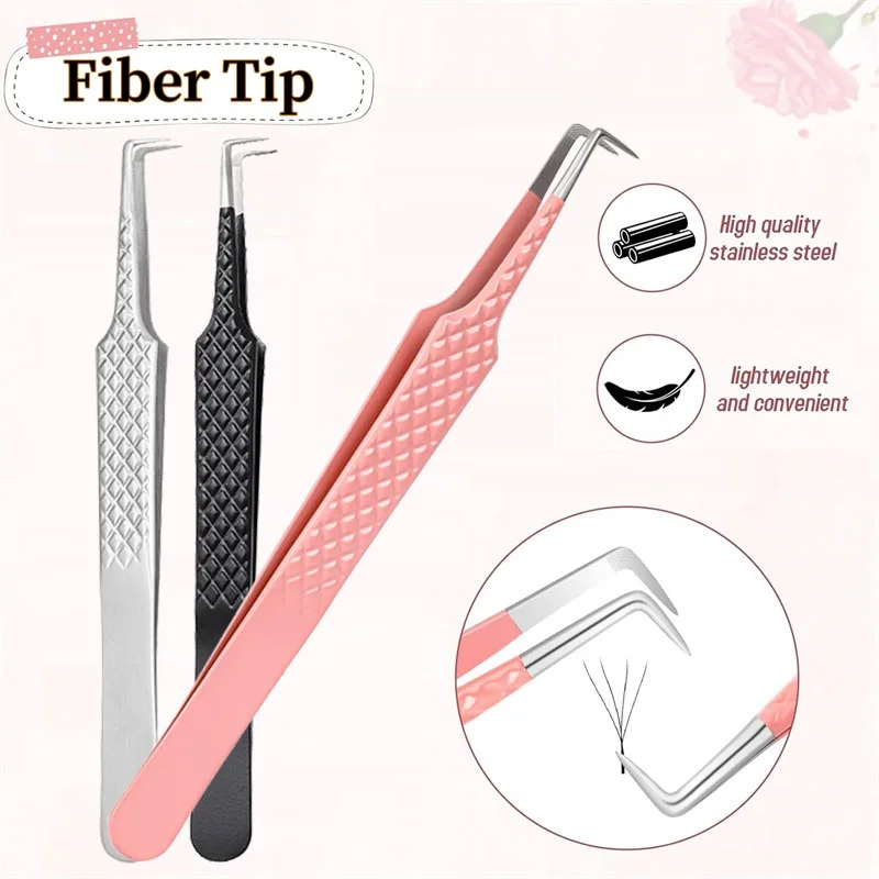 90 Degree Lash Tweezers for Eyelash Extensions Clip Nanometer High Precision Fiber Tip Grip Mega Volume Isolation Eyelash Tools