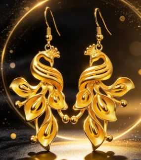 Replaceable ear clips, earrings for brides and women, earrings in the shape of a phoenix 9999gold