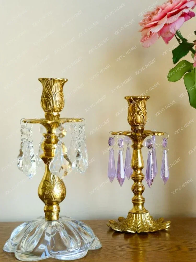 Crystal Love Streamer Magic Series Brass Crystal Retro Style Candlestick