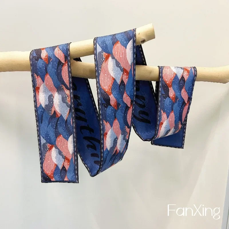 Blue Small Strip Tied and Wrapped Hair Ribbon Original New Japanese Design Retro Silk Scarf